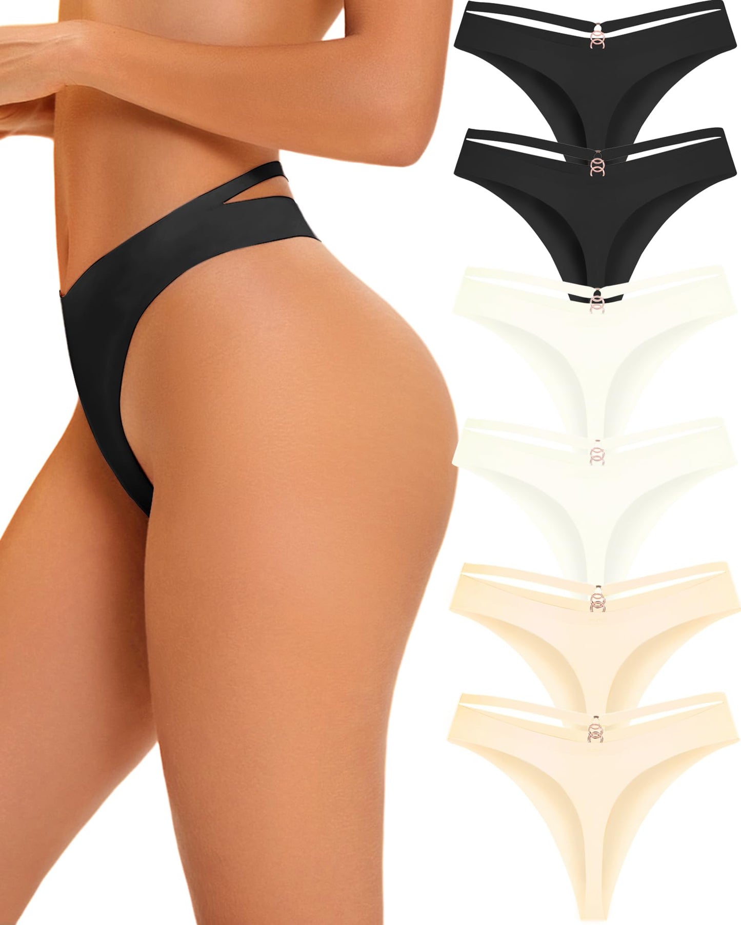 Women's Underwear Seamless Thongs 6 Pack No Show Thong Breathable Invisibles Hollow Out Sexy Panties Underwear