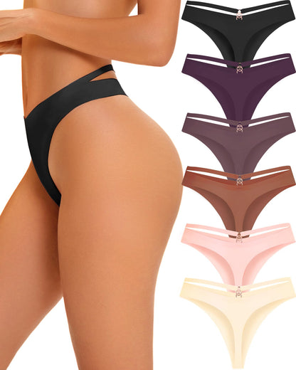 Women's Underwear Seamless Thongs 6 Pack No Show Thong Breathable Invisibles Hollow Out Sexy Panties Underwear