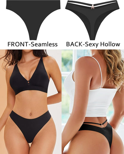 Women's Underwear Seamless Thongs 6 Pack No Show Thong Breathable Invisibles Hollow Out Sexy Panties Underwear